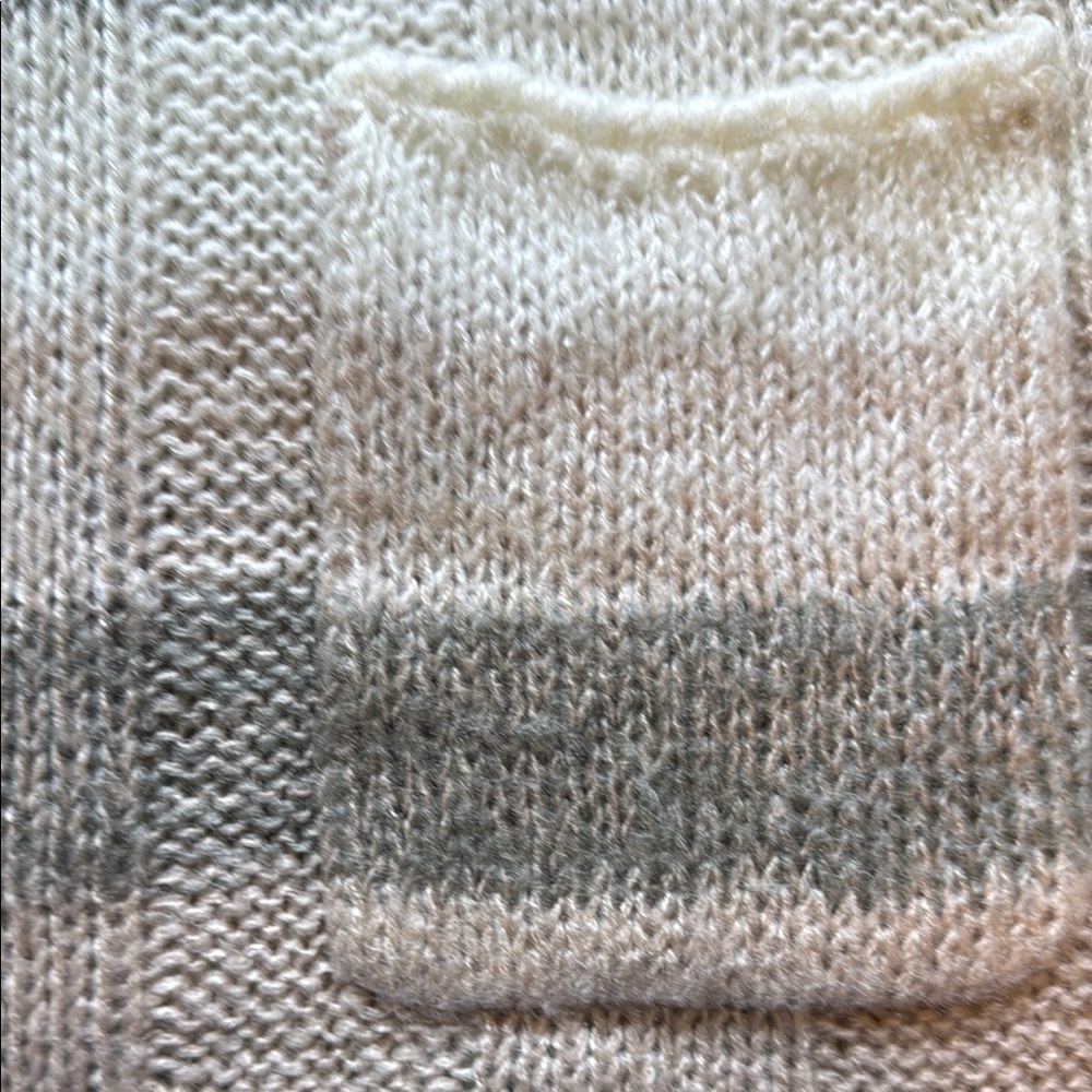 Ultra Flirt Striped Sweater Dress V-Neck Knit Neutral Tan Gray L Pocketed - Picture 10 of 10